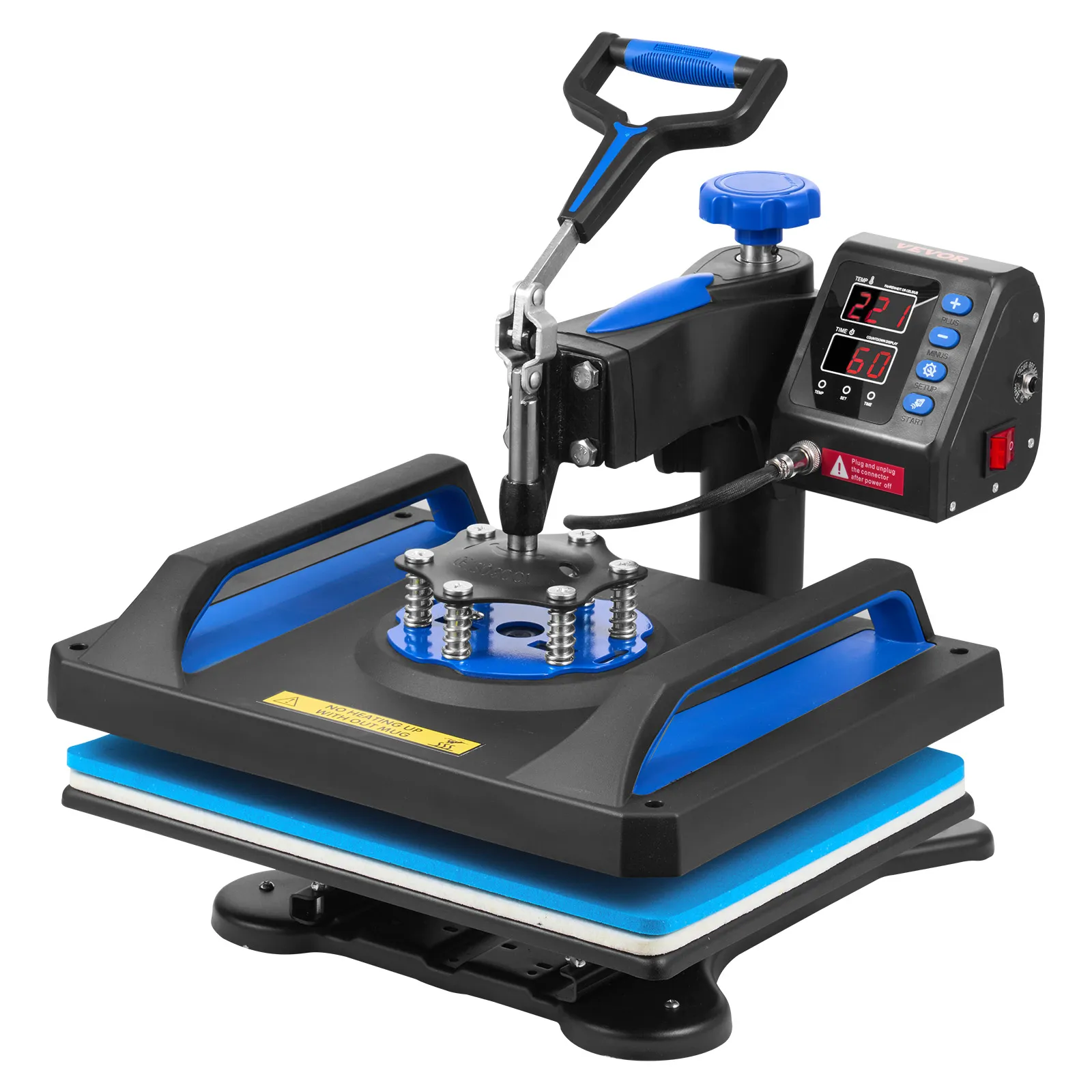 Máquina de prensado térmico VEVOR con controles digitales y mango ergonómico.