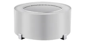 Brasero sin humo VEVOR en un elegante diseño plateado con orificios de ventilación y patas resistentes.