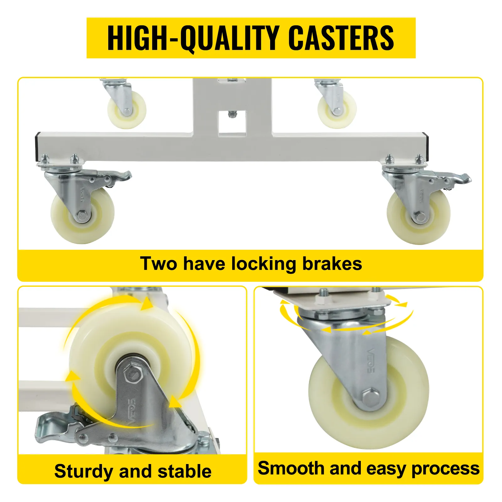 VEVOR watercraft dolly with high-quality casters, locking brakes, and smooth, stable operation.