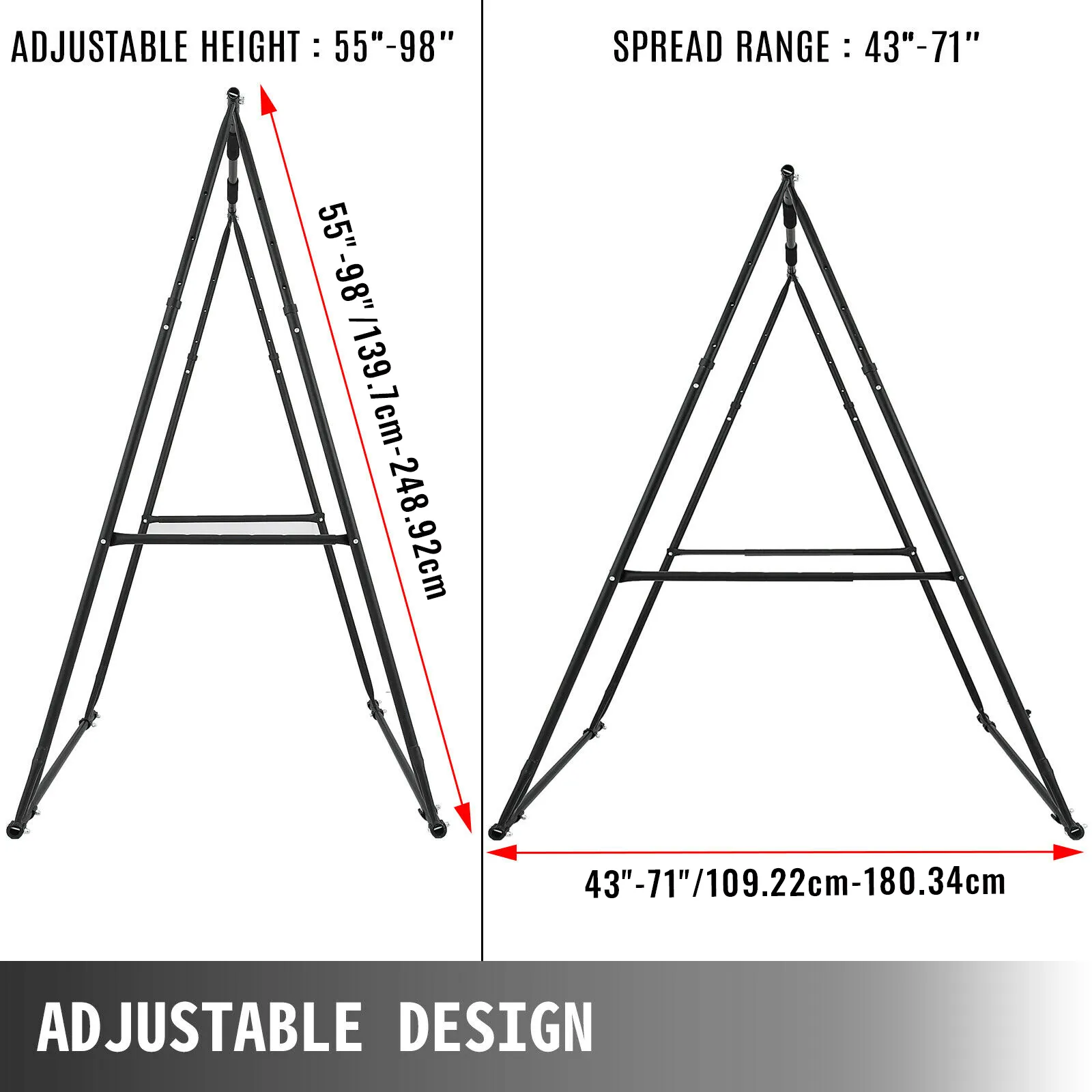 VEVOR pull up bar with adjustable height and spread range settings in black.