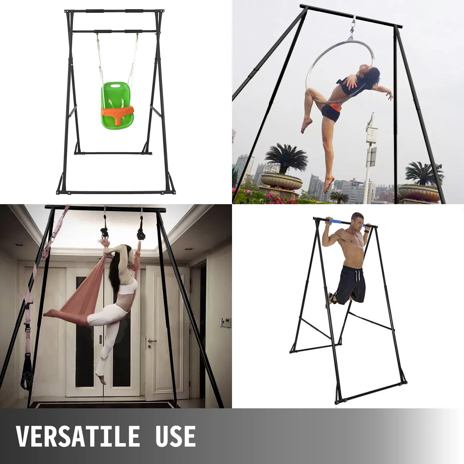 VEVOR pull up bar used for versatile exercises including aerial yoga, gymnastics, and pull-ups.