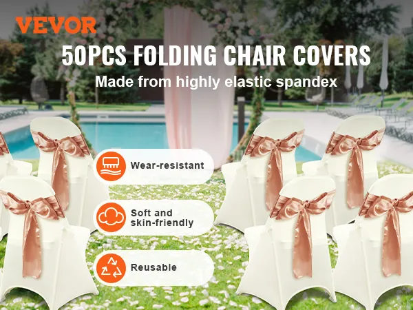 VEVOR-Spandex-Klappstuhlbezüge für den Gartenbereich überzeugen durch Langlebigkeit und weichen, wiederverwendbaren Stoff.