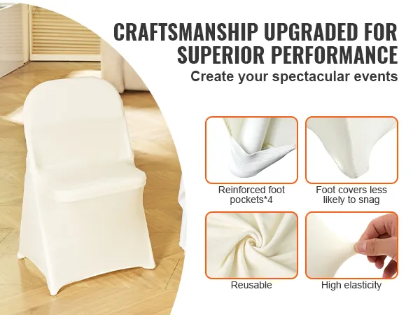 VEVOR Spandex-Bezüge für Klappstühle: verstärkte Fußtaschen, wiederverwendbar, hohe Elastizität, kein Hängenbleiben.