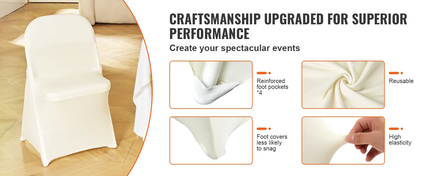 VEVOR Spandex-Bezüge für Klappstühle: verstärkte Fußtaschen, wiederverwendbar, hohe Elastizität, kein Hängenbleiben.