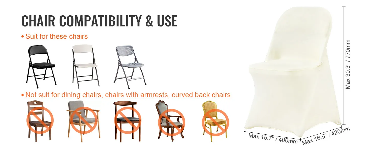 VEVOR Spandex-Klappstuhlbezüge für Standard-Klappstühle; nicht geeignet für Esszimmer- und Armlehnenstühle.