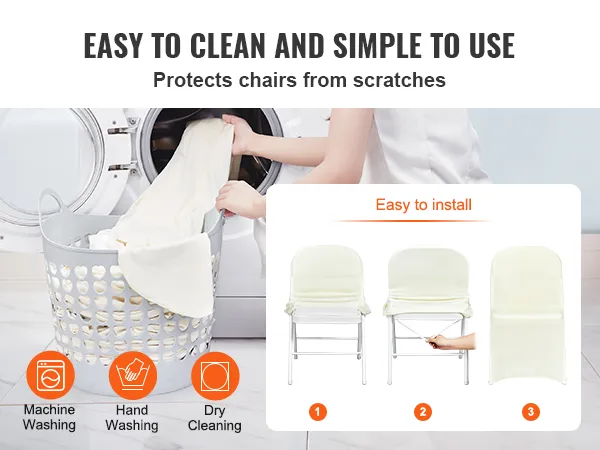VEVOR Spandex-Klappstuhlbezüge, pflegeleicht, maschinenwaschbar, schützt Stühle vor Kratzern.