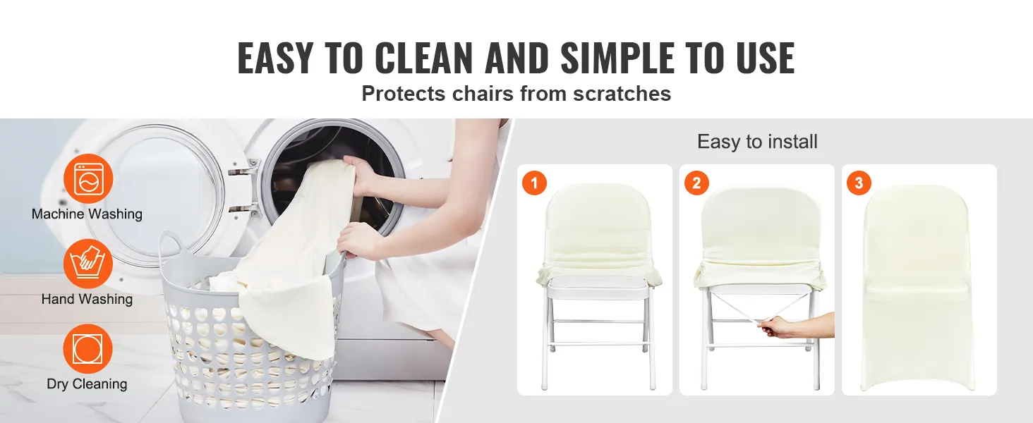VEVOR Spandex-Klappstuhlbezüge, pflegeleicht, maschinenwaschbar, schützt Stühle vor Kratzern.