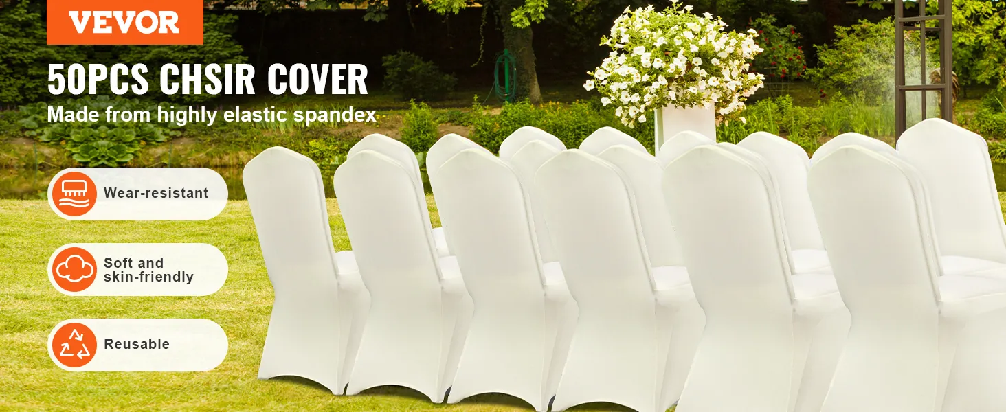 VEVOR stretch spandex stoelhoezen, 50 stuks, slijtvast, zacht en huidvriendelijk, herbruikbaar.