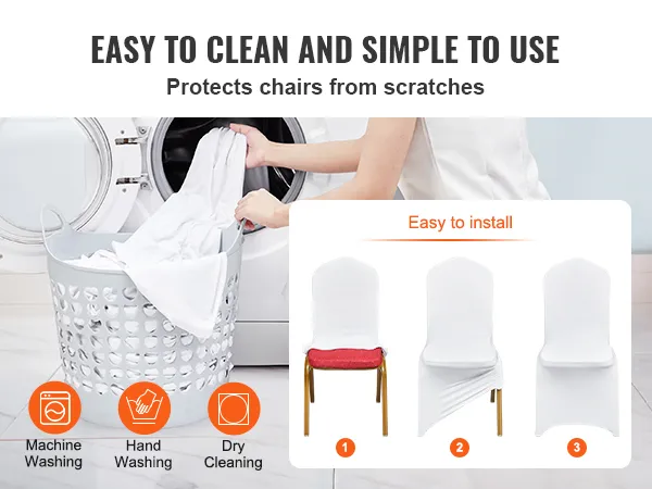 VEVOR stoelhoezen zijn eenvoudig te reinigen: machinaal, met de hand of chemisch reinigen. Bovendien zijn ze eenvoudig te installeren.