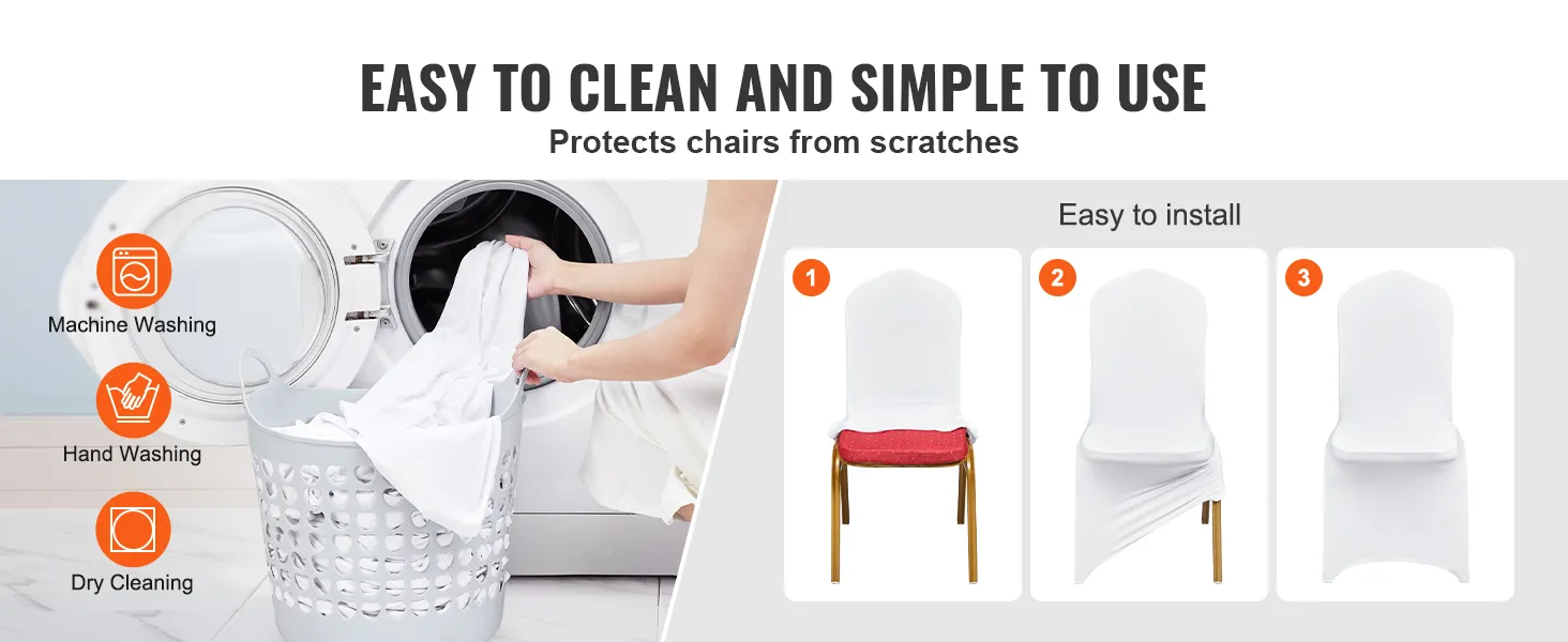 VEVOR-Stuhlbezüge: leicht zu reinigen, anzubringen und vor Kratzern zu schützen. Maschinenwäsche, Handwäsche oder chemische Reinigung.