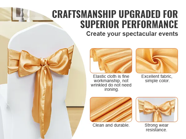 fasce per sedie in spandex elasticizzato color oro VEVOR per eventi, che mettono in risalto il tessuto pregiato, la durevolezza e la qualità antipiega.
