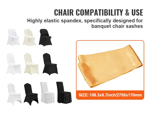 compatibilità con vari tipi di sedie con schienale, con fasce per sedie in spandex elasticizzato color oro VEVOR.