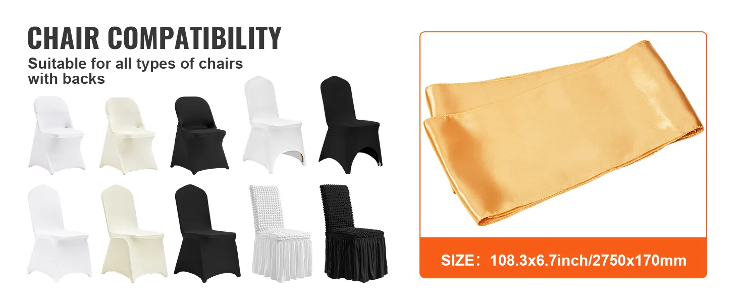 compatibilità con vari tipi di sedie con schienale, con fasce per sedie in spandex elasticizzato color oro VEVOR.