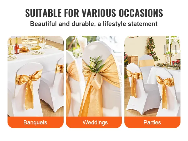 Fasce per sedie in spandex elasticizzato VEVOR color oro per banchetti, matrimoni e feste. Eleganti e versatili.