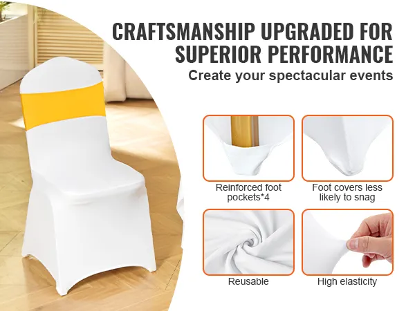 VEVOR stoelhoezen, elastisch, herbruikbaar, met verstevigde voetzakken voor superieure prestaties bij evenementen.