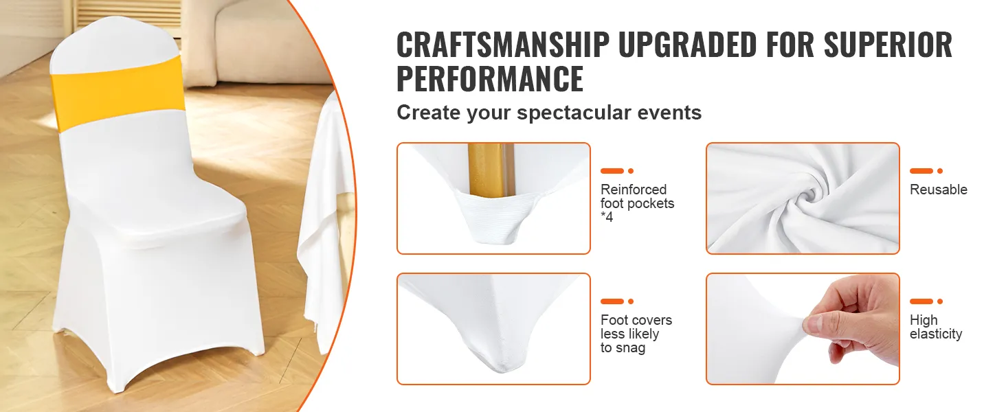 VEVOR stoelhoezen, elastisch, herbruikbaar, met verstevigde voetzakken voor superieure prestaties bij evenementen.