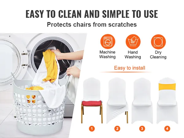 VEVOR stoelhoezen zijn gemakkelijk schoon te maken, machinewasbaar, met de hand te wassen of chemisch te reinigen. Eenvoudige installatiestappen.
