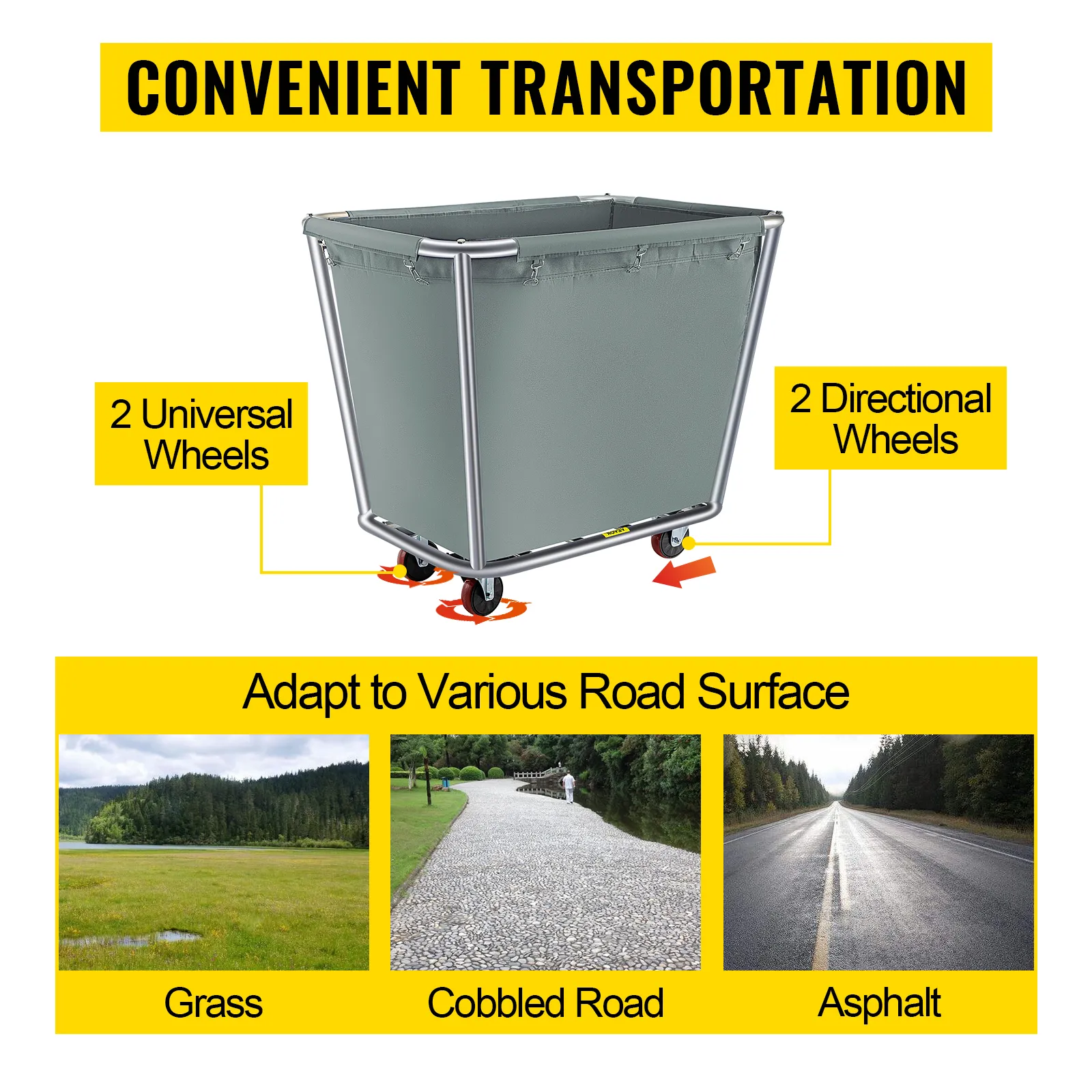 Camión cesta VEVOR con ruedas universales y direccionales se adapta a césped, camino empedrado, asfalto.