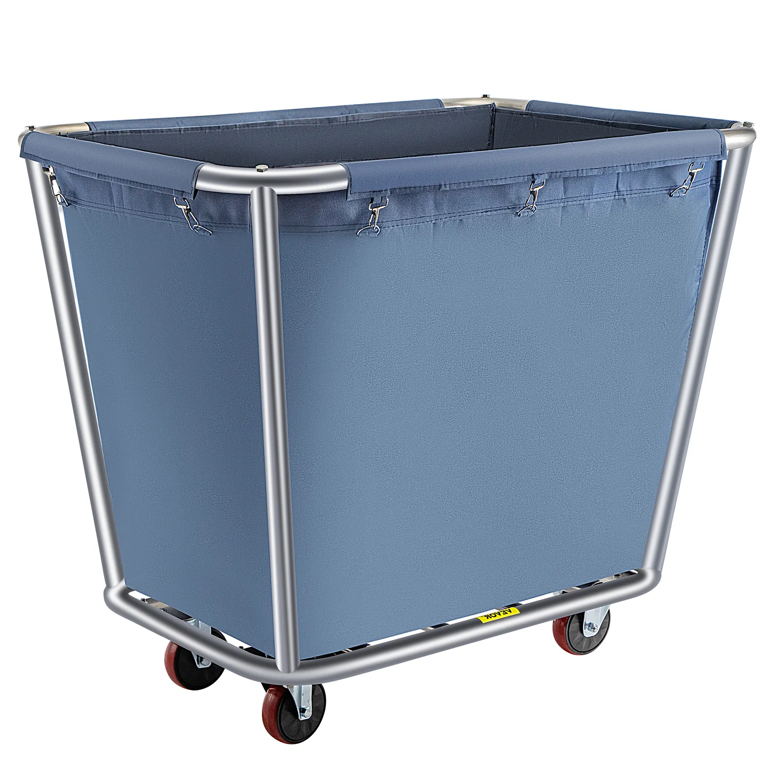 blue VEVOR laundry cart with steel frame and swiveling wheels.