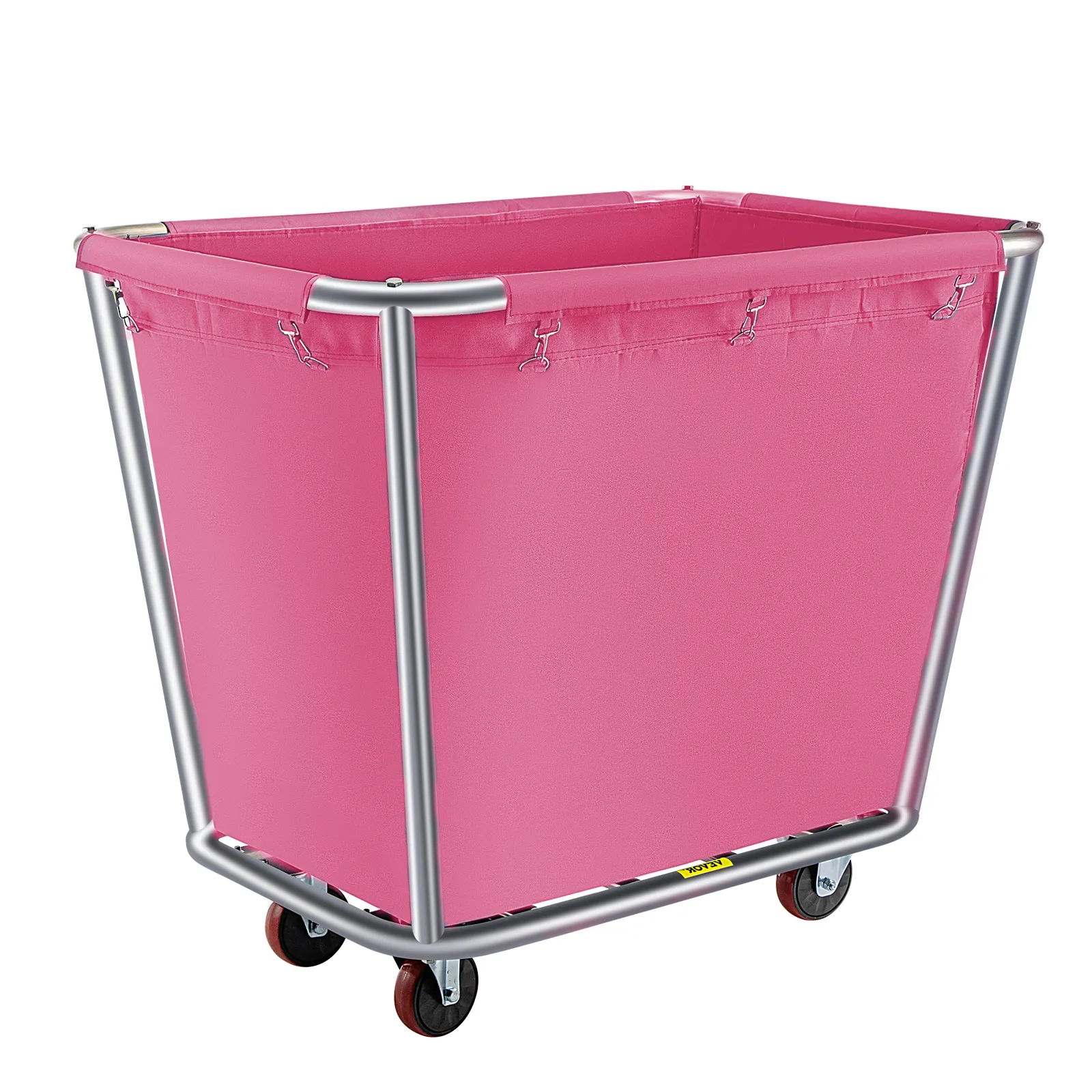 pink VEVOR laundry basket with a stainless steel frame and wheels for easy mobility