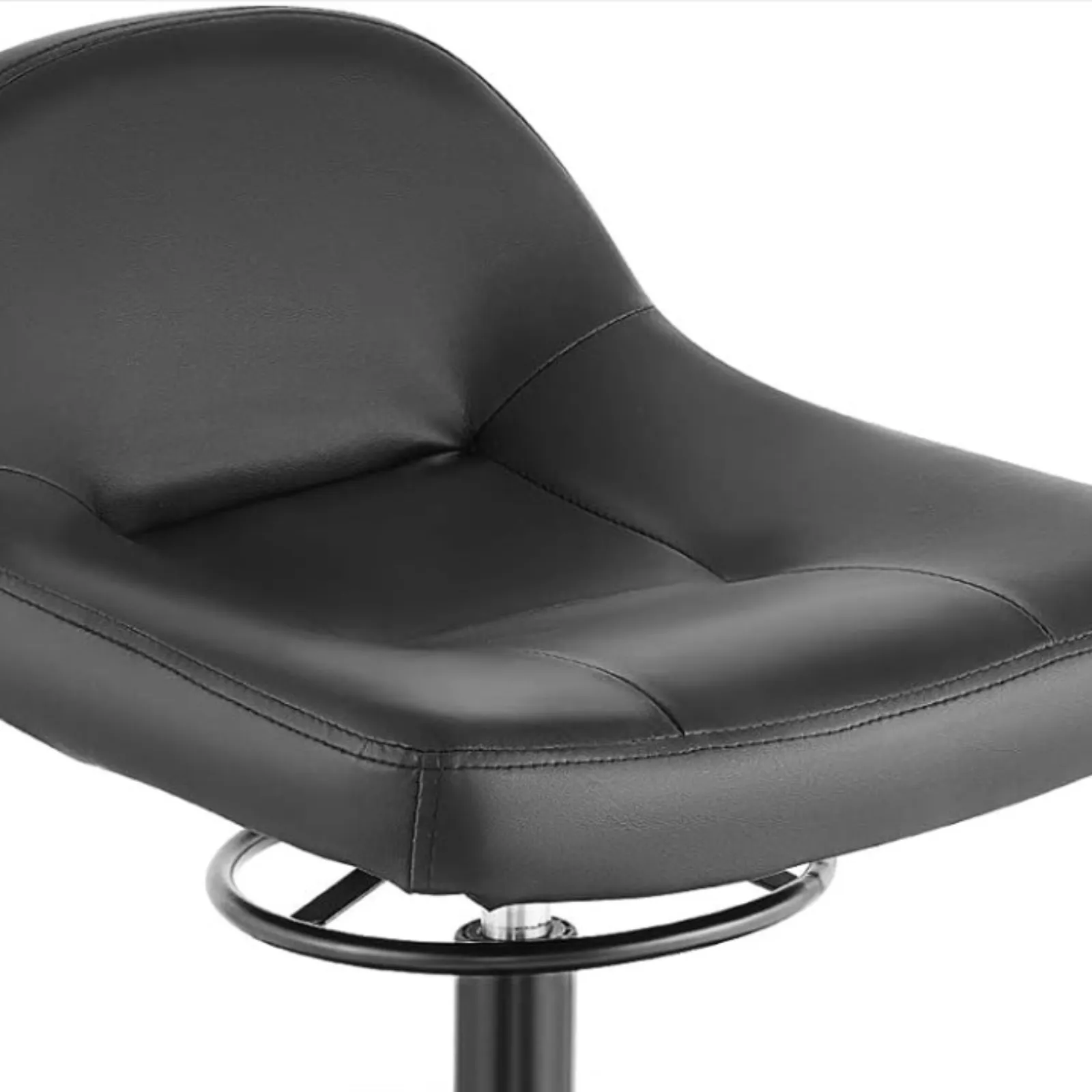 black VEVOR garage stool with a cushioned seat and a metal footrest ring.