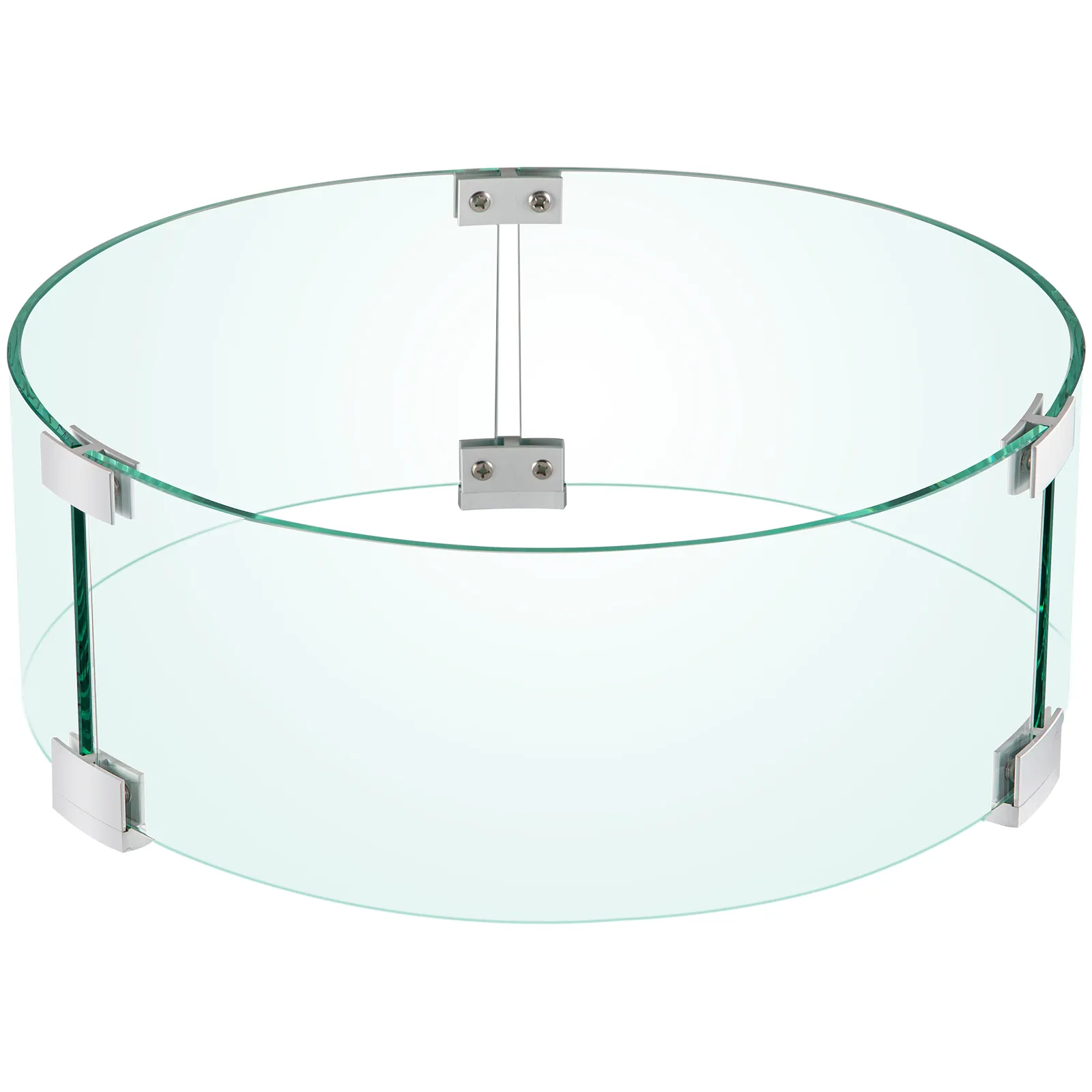 round glass panel with metal brackets for the VEVOR fire pit wind guard.