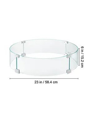 Protector contra el viento para fogatas redondas VEVOR, 23 pulgadas de diámetro x 6 pulgadas de alto, paneles de vidrio con soportes.
