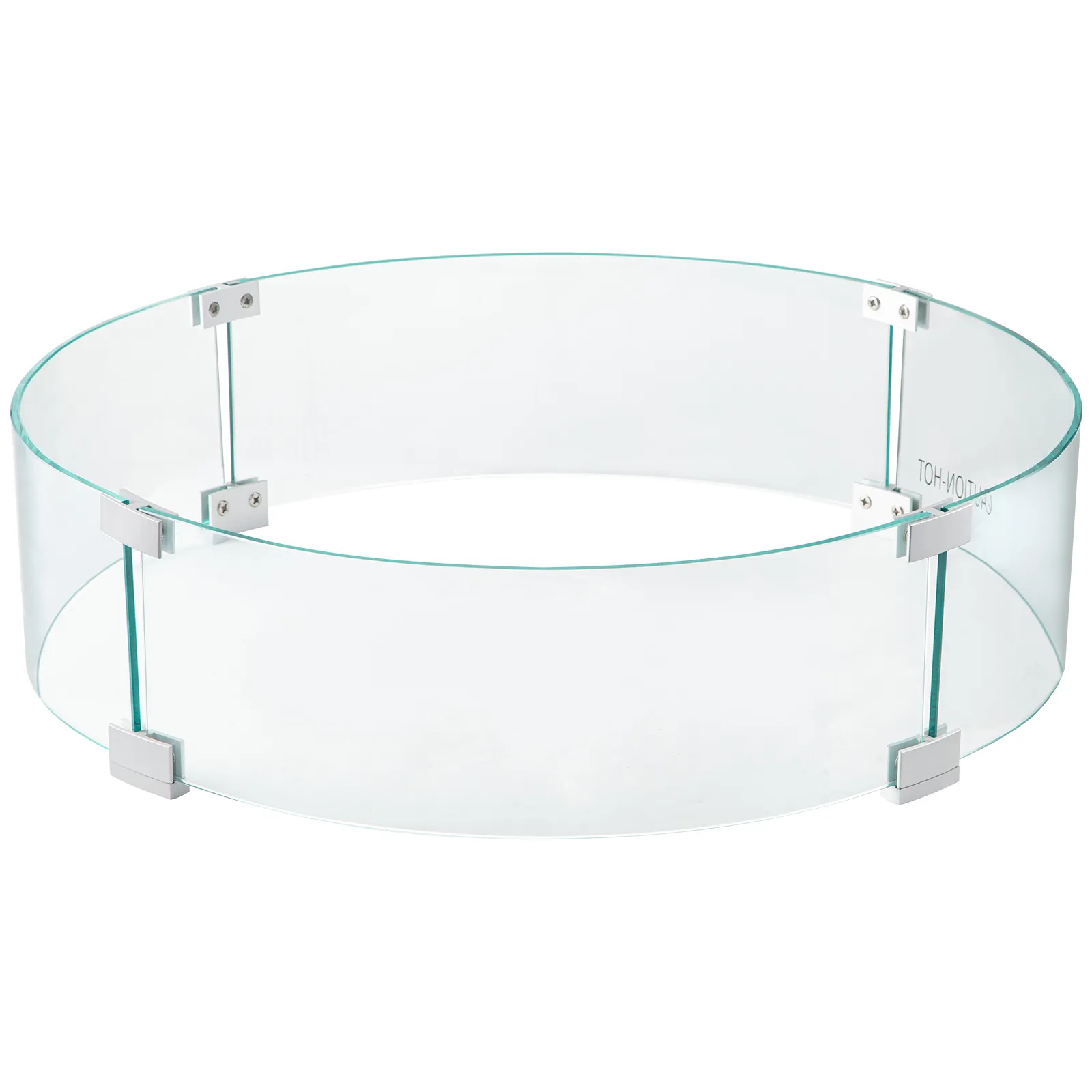 Protector contra el viento para fogatas VEVOR con paneles de vidrio transparente y soportes de metal.