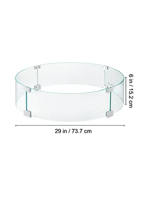 round VEVOR fire pit wind guard, 29 in/73.7 cm diameter, 6 in/15.2 cm height.