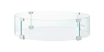 circular VEVOR fire pit wind guard with clear glass panels and metal brackets.