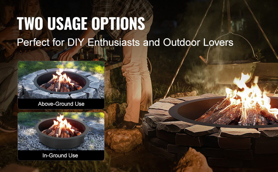 VEVOR Fire Pit Ring Round 35 Inch Outer Steel Liner DIY