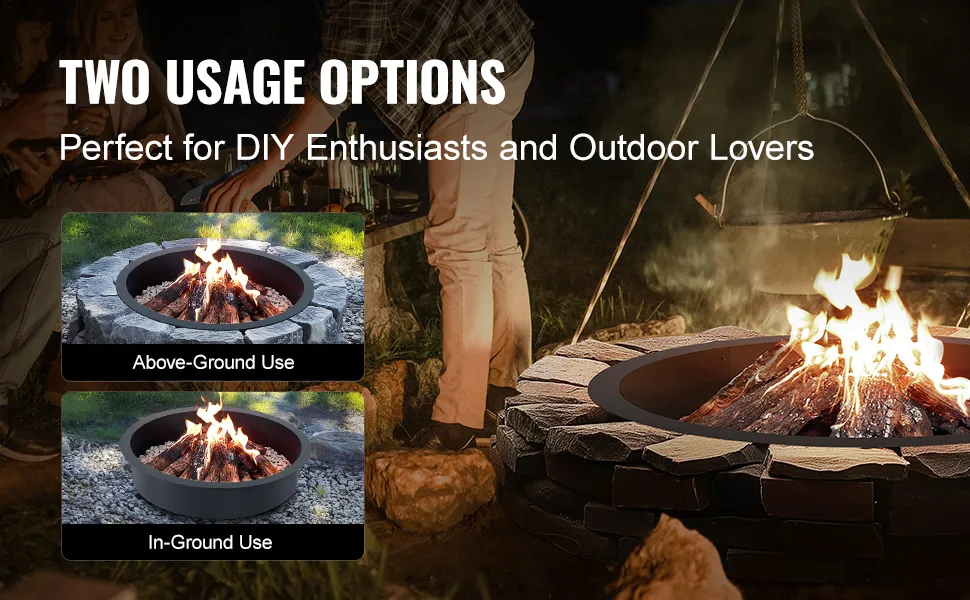 VEVOR fire pit ring: two usage options, perfect for diy enthusiasts and outdoor lovers.