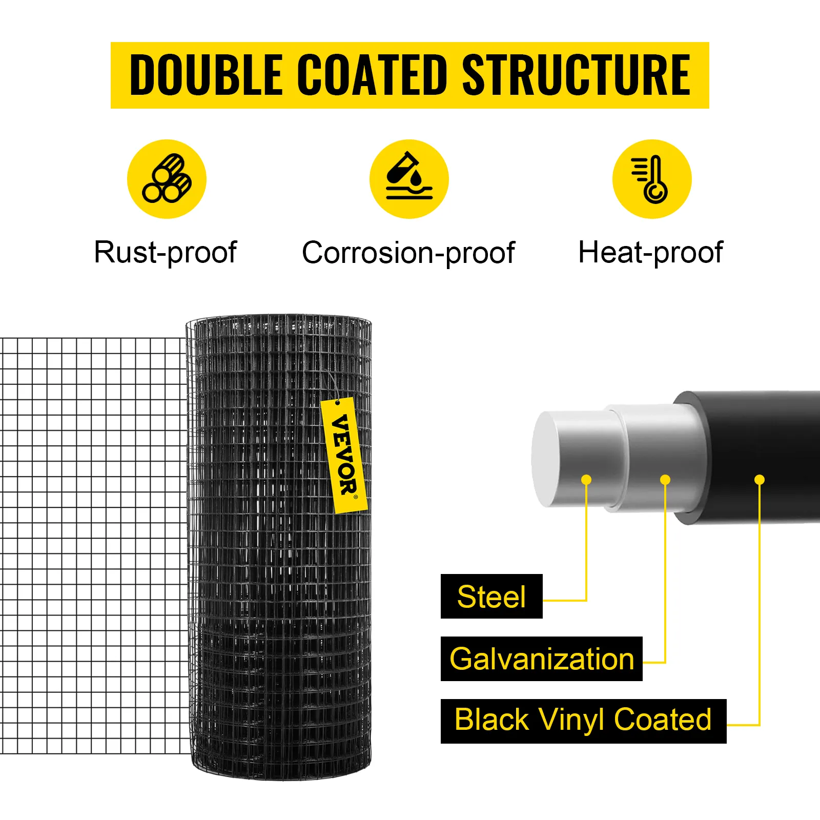 VEVOR welded wire fence with rust-proof, corrosion-proof, and heat-proof properties.