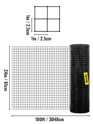 VEVOR hardware cloth, 24-inch mesh roll, 100ft length with 1-inch grid spacing.