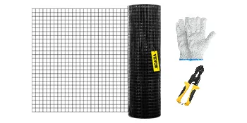 VEVOR hardware cloth roll with gloves and wire cutters.