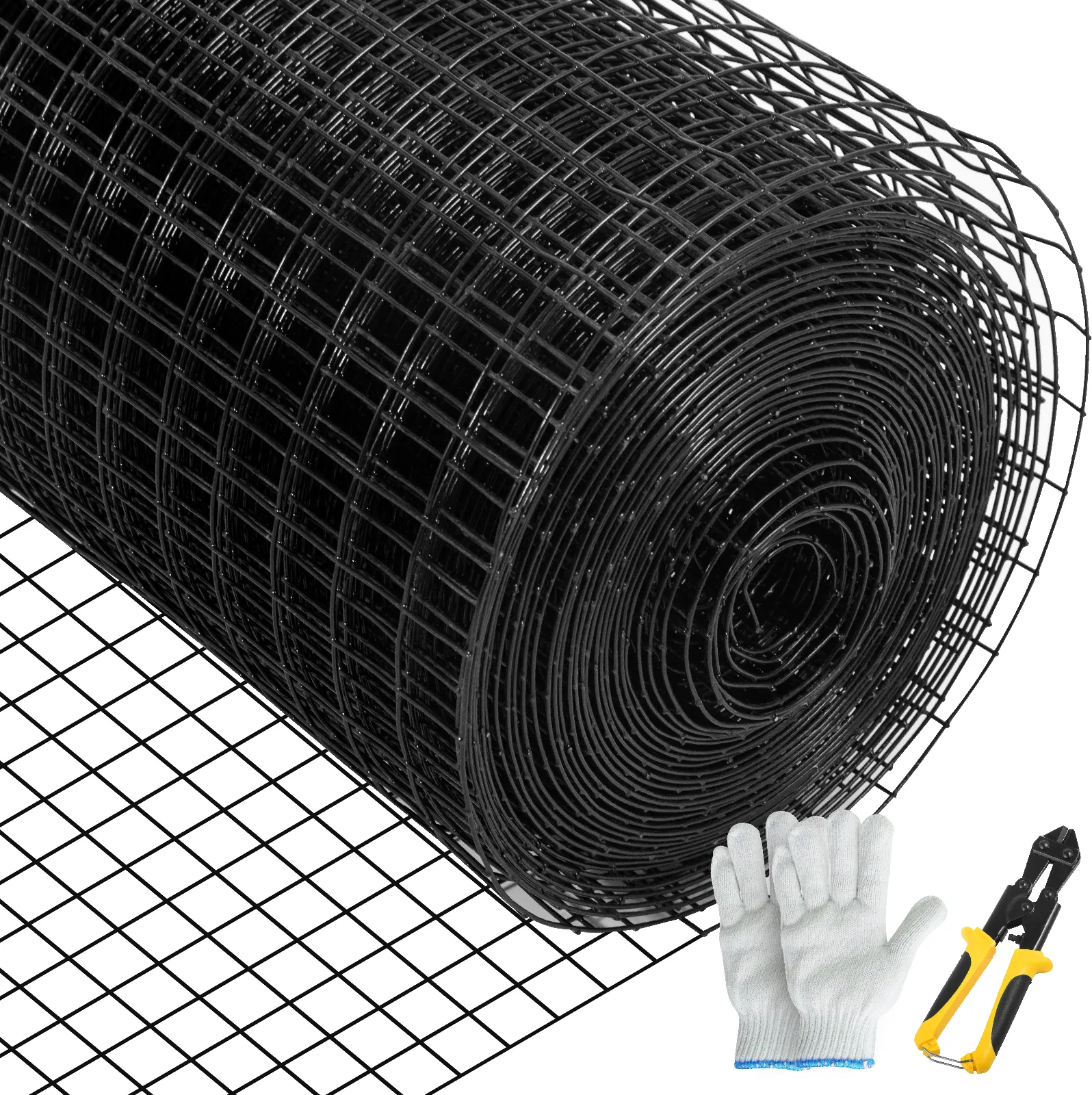 VEVOR hardware cloth roll with pliers and gloves, ideal for garden fencing.
