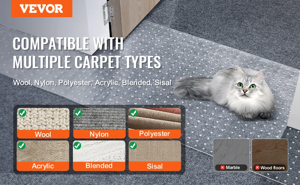 Protezione per tappeti VEVOR per animali domestici, compatibile con superfici in lana, nylon, poliestere, acrilico, misti e sisal.