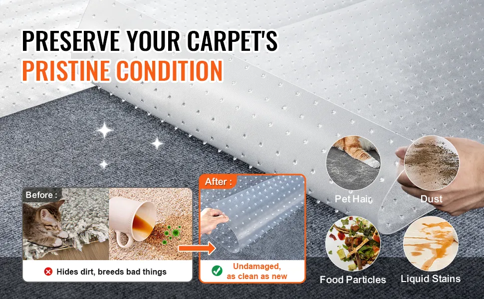 Proteggi il tuo tappeto con la protezione per tappeti VEVOR; blocca peli di animali, polvere, particelle di cibo e macchie liquide.