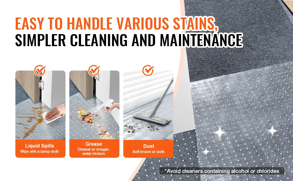 facile rimozione delle macchie con la protezione per tappeti VEVOR per la pulizia di liquidi, grasso e polvere.