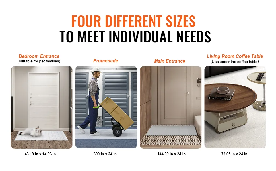 Protezione per tappeti VEVOR disponibile in quattro misure per ingresso camera da letto, passeggiata, ingresso principale e soggiorno.