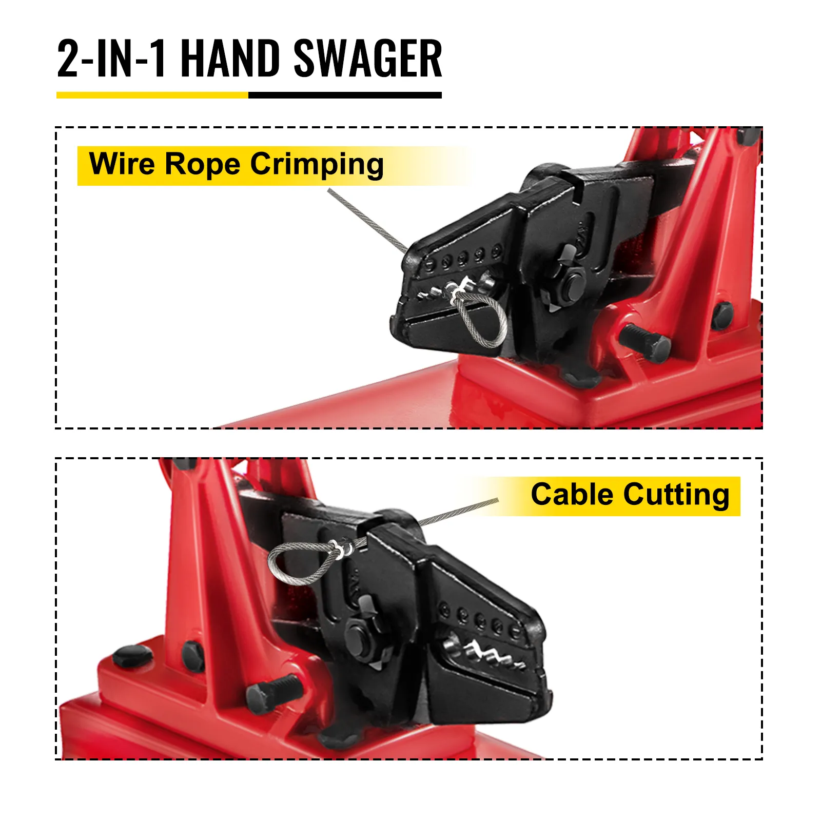 VEVOR bench swager 2-in-1 for wire rope crimping and cable cutting
