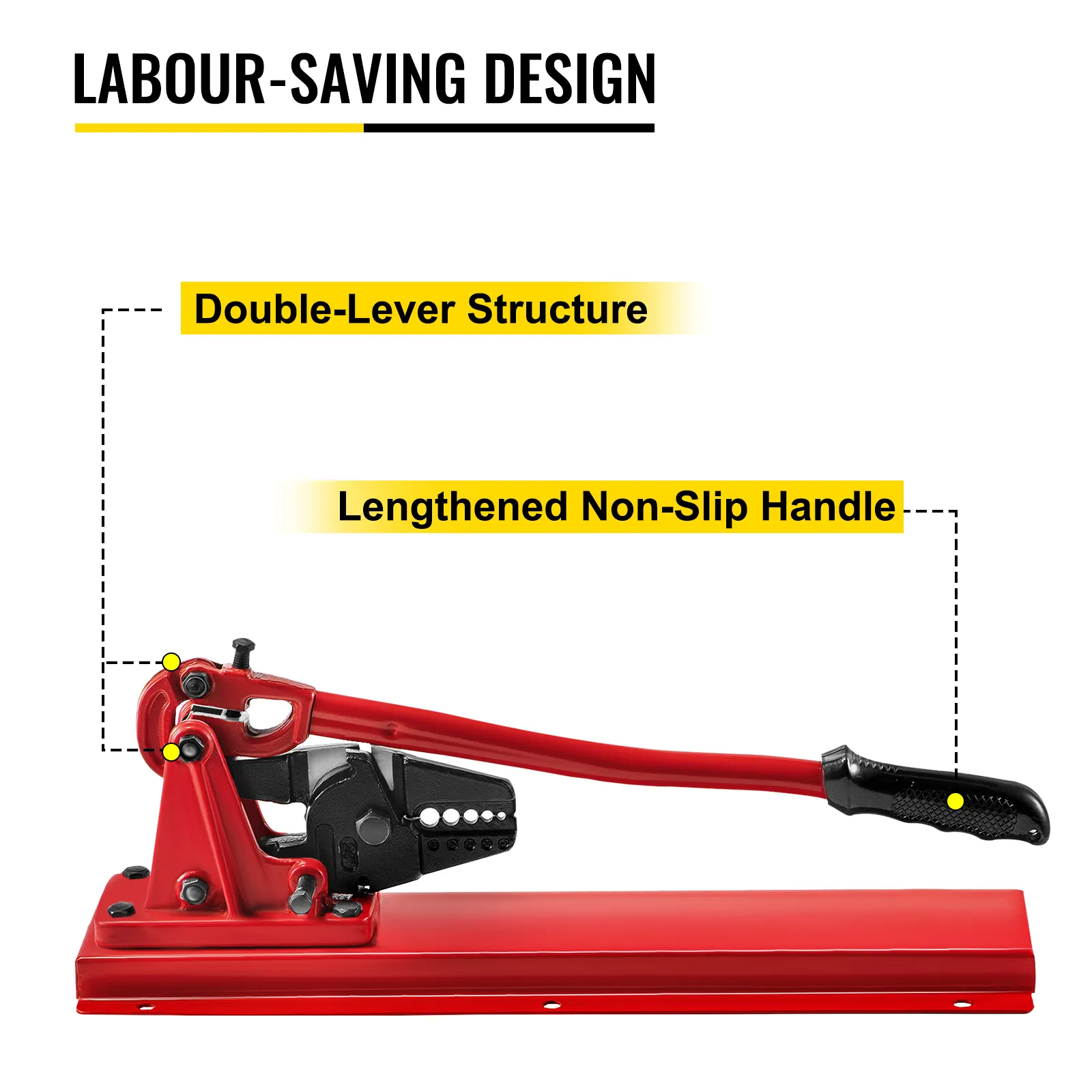 VEVOR bench swager with double-lever structure and lengthened non-slip handle.