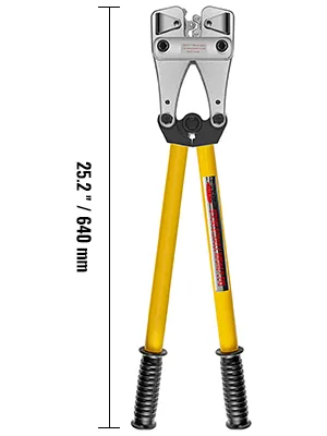 VEVOR battery cable crimper with yellow handles and 25.2” / 640 mm measurement