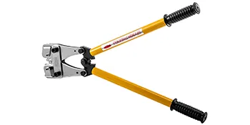 yellow VEVOR battery cable crimper with black handles and steel jaws.