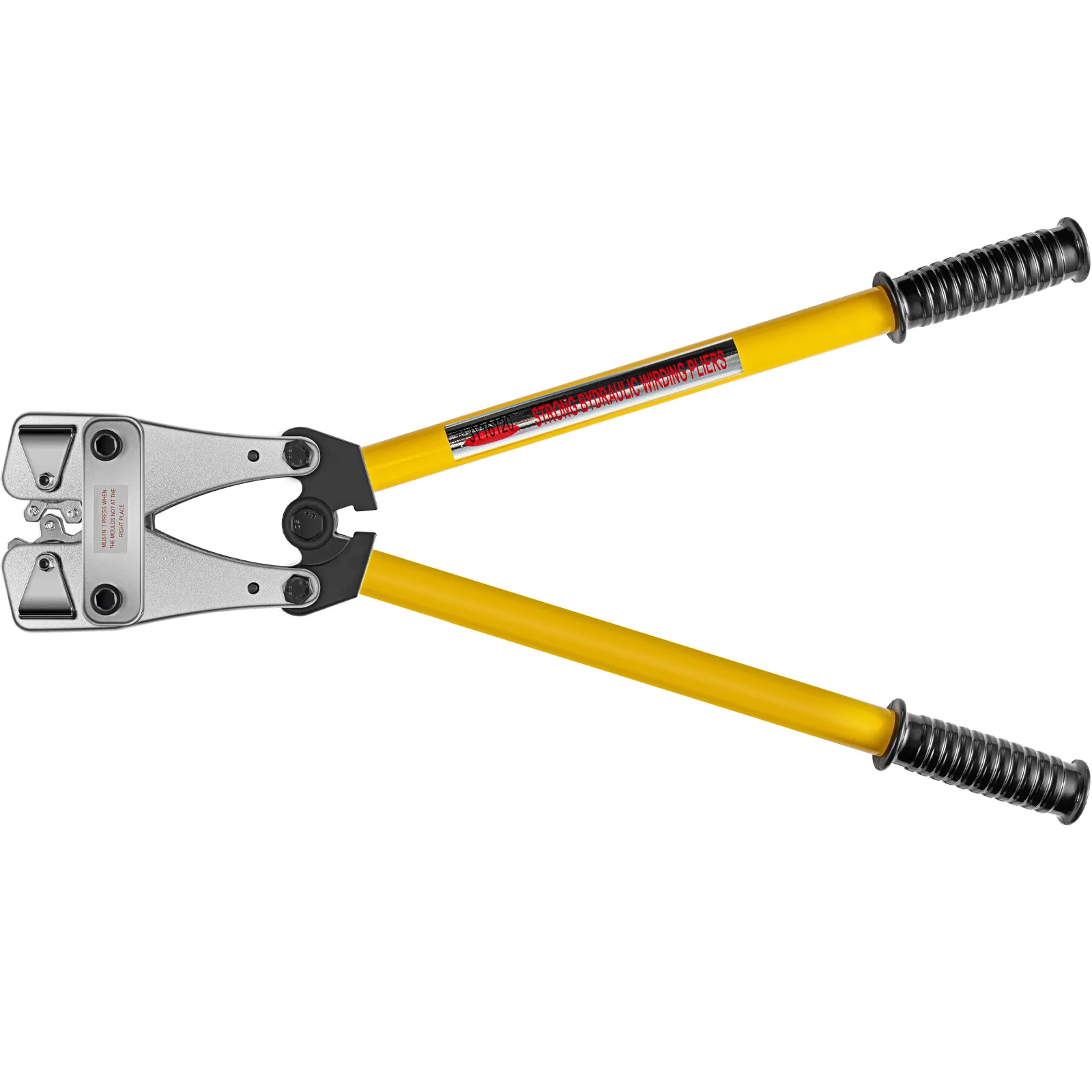 VEVOR battery cable crimper with yellow handles and black grips.