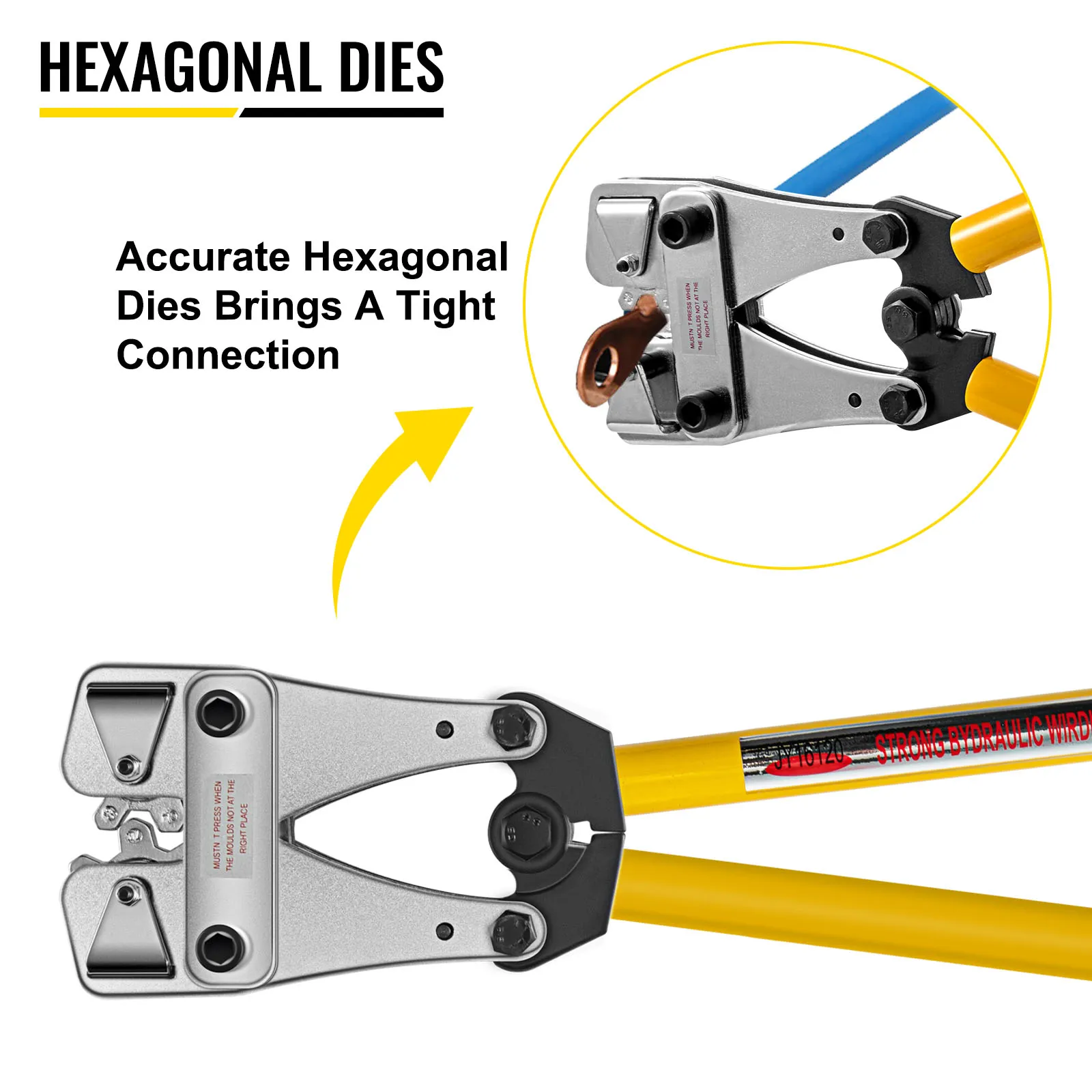 VEVOR battery cable crimper with hexagonal dies for tight connections.