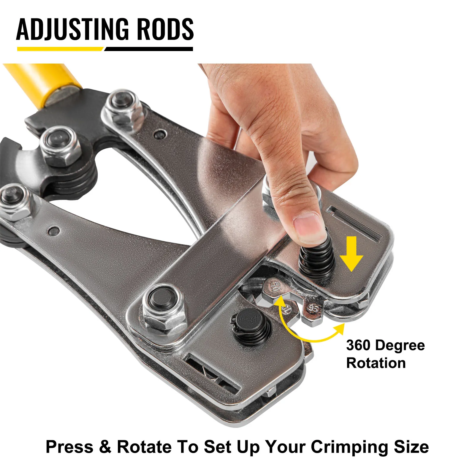 adjusting the VEVOR battery cable crimper dial for accurate crimping size.