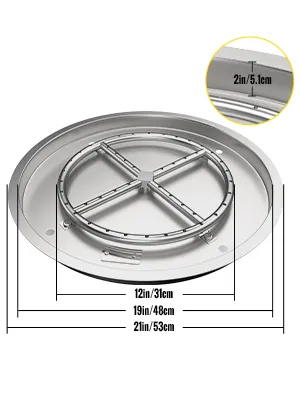 VEVOR fire pit burner with diameter measurements of 12in, 19in, and 21in.