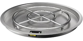 stainless steel VEVOR fire pit pan with circular burner design.