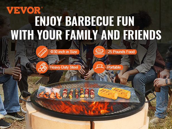 Grille Barbecue Ronde Acier Inoxydable 304 - Diamètre 45 Cm - Espacement 2 Cm - Pour Camping, Pique-nique - Facile à Nettoyer - 11